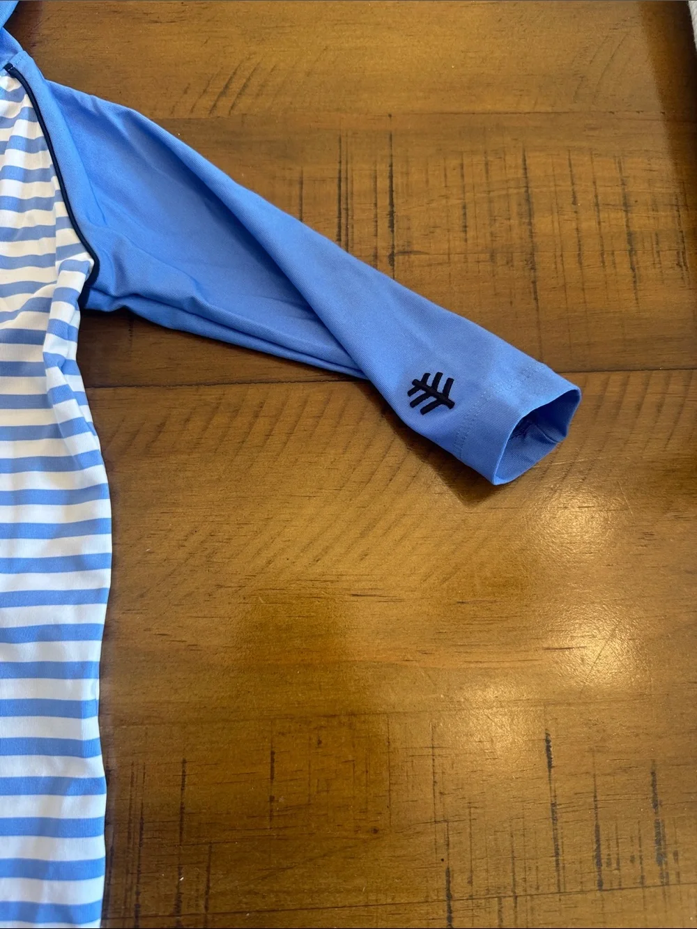 Coolibar Light Blue & White Striped Hooded One-Piece Swim Suit